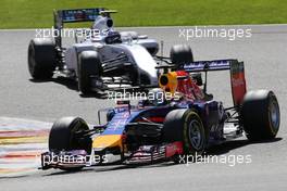 Sebastian Vettel (GER), Red Bull Racing and Valtteri Bottas (FIN), Williams F1 Team  24.08.2014. Formula 1 World Championship, Rd 12, Belgian Grand Prix, Spa Francorchamps, Belgium, Race Day.