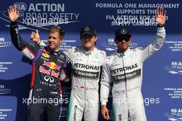 Sebastian Vettel (GER), Red Bull Racing, Nico Rosberg (GER), Mercedes AMG F1 Team and Lewis Hamilton (GBR), Mercedes AMG F1 Team  23.08.2014. Formula 1 World Championship, Rd 12, Belgian Grand Prix, Spa Francorchamps, Belgium, Qualifying Day.