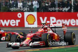 Kimi Raikkonen (FIN) Ferrari F14-T leads team mate Fernando Alonso (ESP) Ferrari F14-T. 23.08.2014. Formula 1 World Championship, Rd 12, Belgian Grand Prix, Spa Francorchamps, Belgium, Qualifying Day.