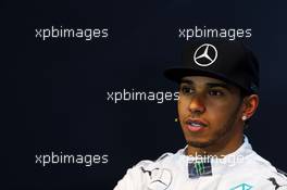 Lewis Hamilton (GBR) Mercedes AMG F1 in the FIA Press Conference. 23.08.2014. Formula 1 World Championship, Rd 12, Belgian Grand Prix, Spa Francorchamps, Belgium, Qualifying Day.