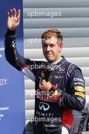 Sebastian Vettel (GER) Red Bull Racing celebrates his third position in parc ferme. 23.08.2014. Formula 1 World Championship, Rd 12, Belgian Grand Prix, Spa Francorchamps, Belgium, Qualifying Day.