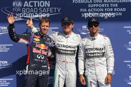 Sebastian Vettel (GER), Red Bull Racing, Nico Rosberg (GER), Mercedes AMG F1 Team and Lewis Hamilton (GBR), Mercedes AMG F1 Team  23.08.2014. Formula 1 World Championship, Rd 12, Belgian Grand Prix, Spa Francorchamps, Belgium, Qualifying Day.