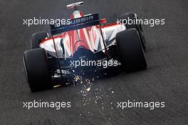 Jules Bianchi (FRA) Marussia F1 Team MR03 sparks through Eau Rouge. 23.08.2014. Formula 1 World Championship, Rd 12, Belgian Grand Prix, Spa Francorchamps, Belgium, Qualifying Day.