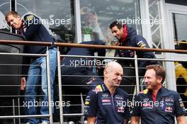 (L to R): Adrian Newey (GBR) Red Bull Racing Chief Technical Officer and Christian Horner (GBR) Red Bull Racing Team Principal take part in the ALS ice bucket challenge, with drivers Sebastian Vettel (GER) Red Bull Racing (Left) and Daniel Ricciardo (AUS) Red Bull Racing (Right) performing the honours. 23.08.2014. Formula 1 World Championship, Rd 12, Belgian Grand Prix, Spa Francorchamps, Belgium, Qualifying Day.