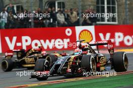 Romain Grosjean (FRA) Lotus F1 E22 leads team mate Pastor Maldonado (VEN) Lotus F1 E21. 23.08.2014. Formula 1 World Championship, Rd 12, Belgian Grand Prix, Spa Francorchamps, Belgium, Qualifying Day.