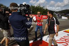Max Chilton (GBR) Marussia F1 Team walks the circuit with Ted Kravitz (GBR) Sky Sports Pitlane Reporter. 21.08.2014. Formula 1 World Championship, Rd 12, Belgian Grand Prix, Spa Francorchamps, Belgium, Preparation Day.