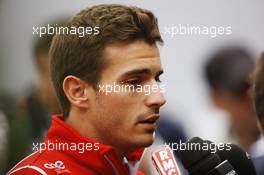 Jules Bianchi (FRA) Marussia F1 Team MR03 with the media. 21.08.2014. Formula 1 World Championship, Rd 12, Belgian Grand Prix, Spa Francorchamps, Belgium, Preparation Day.