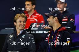 (L to R): Nico Rosberg (GER) Mercedes AMG F1 and Daniel Ricciardo (AUS) Red Bull Racing in the FIA Press Conference. 21.08.2014. Formula 1 World Championship, Rd 12, Belgian Grand Prix, Spa Francorchamps, Belgium, Preparation Day.