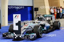 Race winner Lewis Hamilton (GBR) Mercedes AMG F1 W05 in parc ferme. 06.04.2014. Formula 1 World Championship, Rd 3, Bahrain Grand Prix, Sakhir, Bahrain, Race Day.