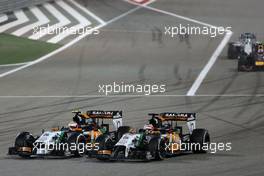 Sergio Perez (MEX), Sahara Force India and Nico Hulkenberg (GER), Sahara Force India  06.04.2014. Formula 1 World Championship, Rd 3, Bahrain Grand Prix, Sakhir, Bahrain, Race Day.