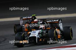 Nico Hulkenberg (GER) Sahara Force India F1 VJM07 leads team mate Sergio Perez (MEX) Sahara Force India F1 VJM07. 06.04.2014. Formula 1 World Championship, Rd 3, Bahrain Grand Prix, Sakhir, Bahrain, Race Day.
