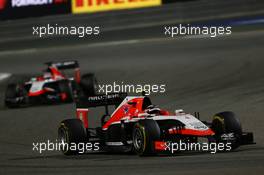Max Chilton (GBR) Marussia F1 Team MR03 leads team mate Jules Bianchi (FRA) Marussia F1 Team MR03. 06.04.2014. Formula 1 World Championship, Rd 3, Bahrain Grand Prix, Sakhir, Bahrain, Race Day.
