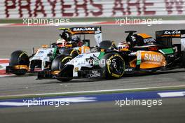 Nico Hulkenberg (GER), Sahara Force India and Sergio Perez (MEX), Sahara Force India  06.04.2014. Formula 1 World Championship, Rd 3, Bahrain Grand Prix, Sakhir, Bahrain, Race Day.