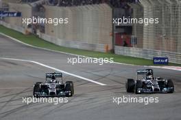 Lewis Hamilton (GBR), Mercedes AMG F1 Team and Nico Rosberg (GER), Mercedes AMG F1 Team  06.04.2014. Formula 1 World Championship, Rd 3, Bahrain Grand Prix, Sakhir, Bahrain, Race Day.
