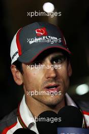 Adrian Sutil (GER) Sauber with the media. 05.04.2014. Formula 1 World Championship, Rd 3, Bahrain Grand Prix, Sakhir, Bahrain, Qualifying Day.