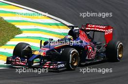 Jean-Eric Vergne (FRA) Scuderia Toro Rosso STR9. 07.11.2014. Formula 1 World Championship, Rd 18, Brazilian Grand Prix, Sao Paulo, Brazil, Practice Day.