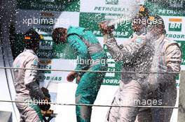 1st place Nico Rosberg (GER) Mercedes AMG F1 W05, 2nd place Lewis Hamilton (GBR) Mercedes AMG F1 W05 and 3rd place Felipe Massa (BRA) Williams. 09.11.2014. Formula 1 World Championship, Rd 18, Brazilian Grand Prix, Sao Paulo, Brazil, Race Day.
