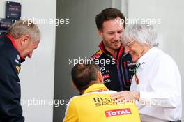 (L to R): Dr Helmut Marko (AUT) Red Bull Motorsport Consultant with Cyril Abiteboul (FRA) Renault Sport F1 Managing Director; Christian Horner (GBR) Red Bull Racing Team Principal and Bernie Ecclestone (GBR). 08.11.2014. Formula 1 World Championship, Rd 18, Brazilian Grand Prix, Sao Paulo, Brazil, Qualifying Day.