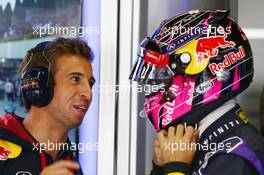 (L to R): Antonio Felix da Costa (POR) Red Bull Racing Test Driver with Sebastian Vettel (GER) Red Bull Racing. 08.11.2014. Formula 1 World Championship, Rd 18, Brazilian Grand Prix, Sao Paulo, Brazil, Qualifying Day.