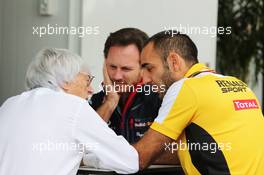 (L to R): Bernie Ecclestone (GBR) with Christian Horner (GBR) Red Bull Racing Team Principal and Cyril Abiteboul (FRA) Renault Sport F1 Managing Director. 08.11.2014. Formula 1 World Championship, Rd 18, Brazilian Grand Prix, Sao Paulo, Brazil, Qualifying Day.