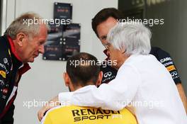 (L to R): Dr Helmut Marko (AUT) Red Bull Motorsport Consultant with Cyril Abiteboul (FRA) Renault Sport F1 Managing Director; Christian Horner (GBR) Red Bull Racing Team Principal and Bernie Ecclestone (GBR). 08.11.2014. Formula 1 World Championship, Rd 18, Brazilian Grand Prix, Sao Paulo, Brazil, Qualifying Day.