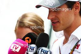 Adrian Sutil (GER) Sauber with the media. 06.11.2014. Formula 1 World Championship, Rd 18, Brazilian Grand Prix, Sao Paulo, Brazil, Preparation Day.