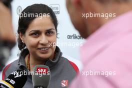 Monisha Kaltenborn (AUT) Sauber Team Principal with the media. 06.11.2014. Formula 1 World Championship, Rd 18, Brazilian Grand Prix, Sao Paulo, Brazil, Preparation Day.