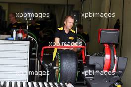 Pirelli tyre technician. 06.11.2014. Formula 1 World Championship, Rd 18, Brazilian Grand Prix, Sao Paulo, Brazil, Preparation Day.