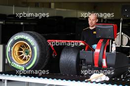 Pirelli tyre technician. 06.11.2014. Formula 1 World Championship, Rd 18, Brazilian Grand Prix, Sao Paulo, Brazil, Preparation Day.