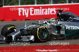 Lewis Hamilton (GBR) Mercedes AMG F1 W05 runs wide. 06.06.2014. Formula 1 World Championship, Rd 7, Canadian Grand Prix, Montreal, Canada, Practice Day.