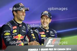 (L to R): Race winner Daniel Ricciardo (AUS) Red Bull Racing and Sebastian Vettel (GER) Red Bull Racing in the FIA Press Conference. 08.06.2014. Formula 1 World Championship, Rd 7, Canadian Grand Prix, Montreal, Canada, Race Day.