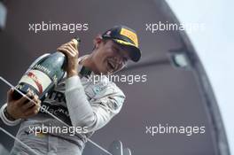Nico Rosberg (GER) Mercedes AMG F1 celebrates his second position on the podium. 08.06.2014. Formula 1 World Championship, Rd 7, Canadian Grand Prix, Montreal, Canada, Race Day.