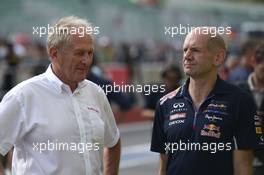 (L to R): Dr Helmut Marko (AUT) Red Bull Motorsport Consultant with Adrian Newey (GBR) Red Bull Racing Chief Technical Officer. 08.06.2014. Formula 1 World Championship, Rd 7, Canadian Grand Prix, Montreal, Canada, Race Day.