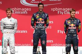 1st place Daniel Ricciardo (AUS) Red Bull Racing, 2nd place Nico Rosberg (GER) Mercedes AMG F1 and 3rd place Sebastian Vettel (GER) Red Bull Racing. 08.06.2014. Formula 1 World Championship, Rd 7, Canadian Grand Prix, Montreal, Canada, Race Day.