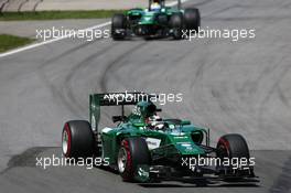 Kamui Kobayashi (JPN) Caterham CT05 leads team mate Marcus Ericsson (SWE) Caterham CT05. 08.06.2014. Formula 1 World Championship, Rd 7, Canadian Grand Prix, Montreal, Canada, Race Day.