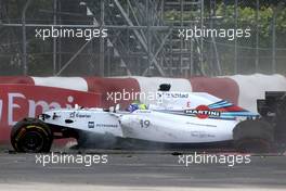 Accident between Felipe Massa (BRA), Williams F1 Team, Sergio Perez (MEX), Sahara Force India 08.06.2014. Formula 1 World Championship, Rd 7, Canadian Grand Prix, Montreal, Canada, Race Day.