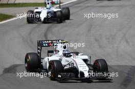 Valtteri Bottas (FIN) Williams FW36 leads team mate Felipe Massa (BRA) Williams FW36. 08.06.2014. Formula 1 World Championship, Rd 7, Canadian Grand Prix, Montreal, Canada, Race Day.