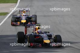 Daniel Ricciardo (AUS) Red Bull Racing RB10 leads team mate Sebastian Vettel (GER) Red Bull Racing RB10. 08.06.2014. Formula 1 World Championship, Rd 7, Canadian Grand Prix, Montreal, Canada, Race Day.