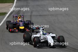 Felipe Massa (BRA) Williams FW36 leads Daniel Ricciardo (AUS) Red Bull Racing RB10. 08.06.2014. Formula 1 World Championship, Rd 7, Canadian Grand Prix, Montreal, Canada, Race Day.