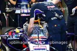 The race seat of Sebastian Vettel (GER) Red Bull Racing RB10. 07.06.2014. Formula 1 World Championship, Rd 7, Canadian Grand Prix, Montreal, Canada, Qualifying Day.