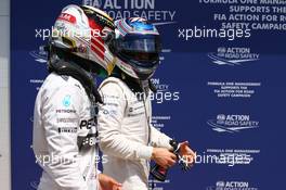 (L to R): Lewis Hamilton (GBR) Mercedes AMG F1 with Valtteri Bottas (FIN) Williams in parc ferme. 07.06.2014. Formula 1 World Championship, Rd 7, Canadian Grand Prix, Montreal, Canada, Qualifying Day.