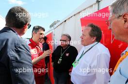 (L to R): Guenther Steiner (ITA) Haas F1 Team Prinicipal with Claudio Albertini (ITA) Ferrari Head of Customer Teams Power Unit Operations; Gene Haas (USA) Haas Automotion President; and Joe Cluster. 07.06.2014. Formula 1 World Championship, Rd 7, Canadian Grand Prix, Montreal, Canada, Qualifying Day.
