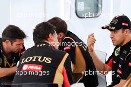 (L to R): Matthew Carter (GBR) Lotus F1 Team CEO with Federico Gastaldi (ARG) Lotus F1 Team Deputy Team Principal; Alan Permane (GBR) Lotus F1 Team Trackside Operations Director; and Pastor Maldonado (VEN) Lotus F1 Team. 07.06.2014. Formula 1 World Championship, Rd 7, Canadian Grand Prix, Montreal, Canada, Qualifying Day.