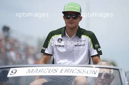Marcus Ericsson (SWE) Caterham on the drivers parade. 08.06.2014. Formula 1 World Championship, Rd 7, Canadian Grand Prix, Montreal, Canada, Race Day.