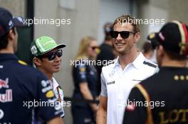 (L to R): Daniel Ricciardo (AUS) Red Bull Racing with Kamui Kobayashi (JPN) Caterham; Jenson Button (GBR) McLaren; and Pastor Maldonado (VEN) Lotus F1 Team on the drivers parade. 08.06.2014. Formula 1 World Championship, Rd 7, Canadian Grand Prix, Montreal, Canada, Race Day.
