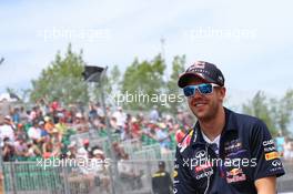 Sebastian Vettel (GER) Red Bull Racing on the drivers parade. 08.06.2014. Formula 1 World Championship, Rd 7, Canadian Grand Prix, Montreal, Canada, Race Day.