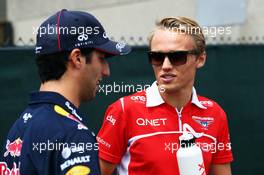 (L to R): Daniel Ricciardo (AUS) Red Bull Racing with Max Chilton (GBR) Marussia F1 Team on the drivers parade. 08.06.2014. Formula 1 World Championship, Rd 7, Canadian Grand Prix, Montreal, Canada, Race Day.