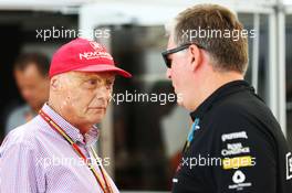 (L to R): Niki Lauda (AUT) Mercedes Non-Executive Chairman with Otmar Szafnauer (USA) Sahara Force India F1 Chief Operating Officer. 08.06.2014. Formula 1 World Championship, Rd 7, Canadian Grand Prix, Montreal, Canada, Race Day.