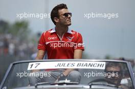 Jules Bianchi (FRA) Marussia F1 Team on the drivers parade. 08.06.2014. Formula 1 World Championship, Rd 7, Canadian Grand Prix, Montreal, Canada, Race Day.