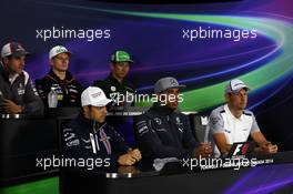 The FIA Press Conference (From back row (L to R)): Adrian Sutil (GER) Sauber; Nico Hulkenberg (GER) Sahara Force India F1; Kamui Kobayashi (JPN) Caterham; Felipe Massa (BRA) Williams; Lewis Hamilton (GBR) Mercedes AMG F1; Jenson Button (GBR) McLaren.  05.06.2014. Formula 1 World Championship, Rd 7, Canadian Grand Prix, Montreal, Canada, Preparation Day.